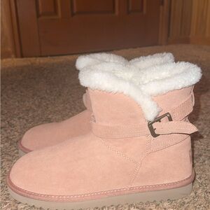 Women's Suede Faux-Fur Lined Ankle Boots - Pink